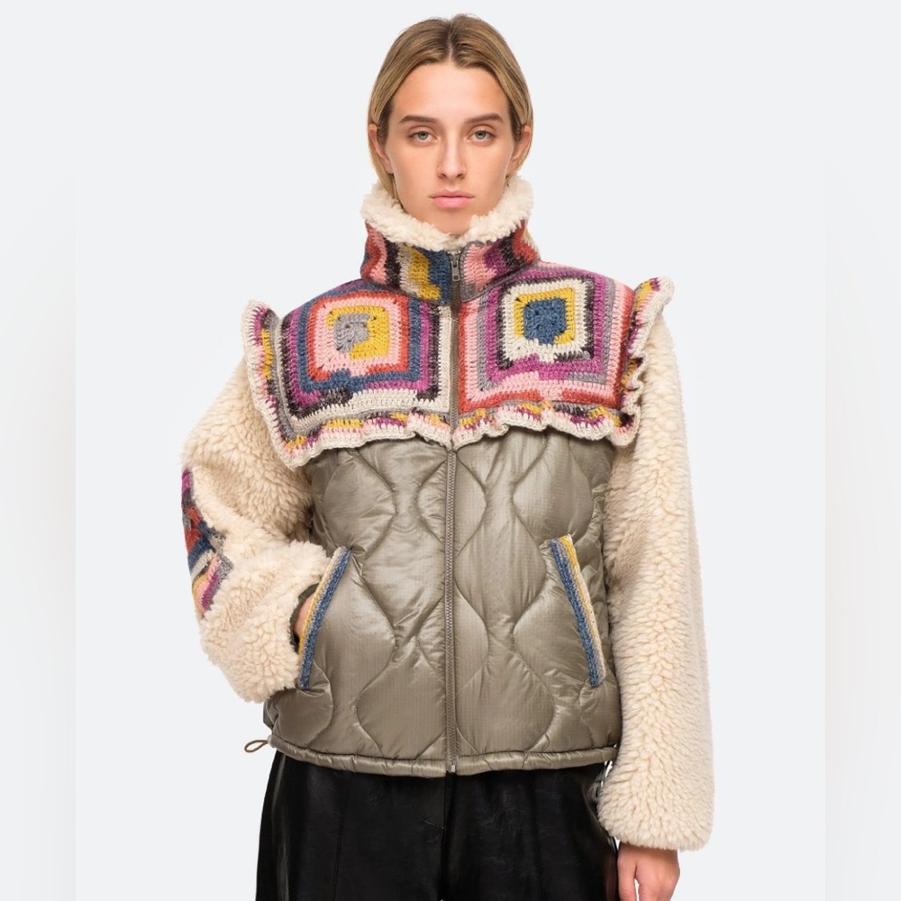 Sea New York Multicolor Crochet-Trim Sherpa & Quilted Jacket